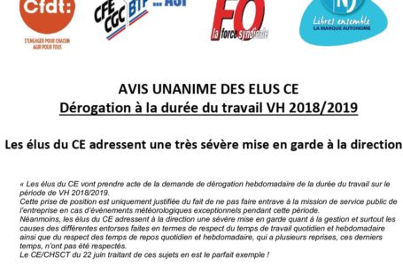 DRE OA – DEROGATION DUREE de TRAVAIL : l’intersyndicale met en garde la direction