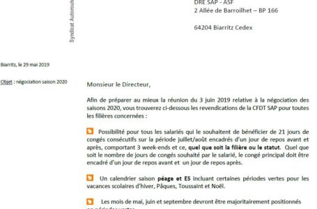 Négociation saisons 2020 :  les  REVENDICATIONS de la CFDT SAP