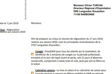 Négociation saisons 2020 : les REVENDICATIONS de la CFDT LR