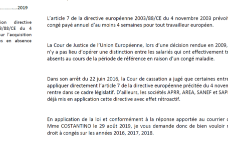 Courrier type application directive européenne congés