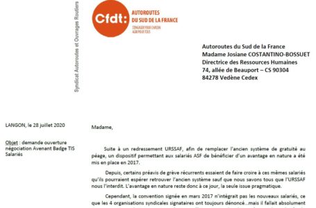 Badge TIS Salarié : parce que tous les salariés doivent pouvoir en bénéficier, la CFDT demande l’ouverture d’une négociation d’un avenant. La DRH accepte la demande. Cf courriers