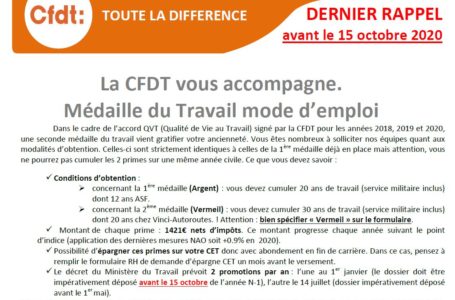 Médaille du travail Vermeil. ATTENTION, dernier rappel.