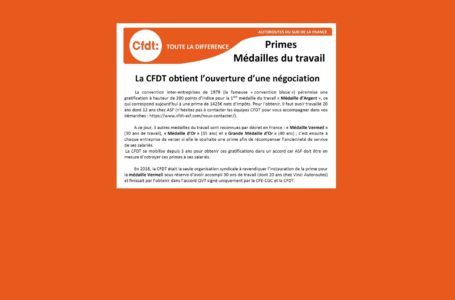 PRIMES Médailles du travail : la CFDT obtient l’ouverture d’une négociation. Notre tract :