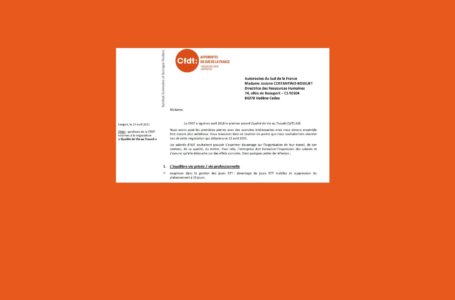 Ouverture de la négociation QVT. La CFDT liste ses demandes (non-exhaustives) par un courrier. Lire :